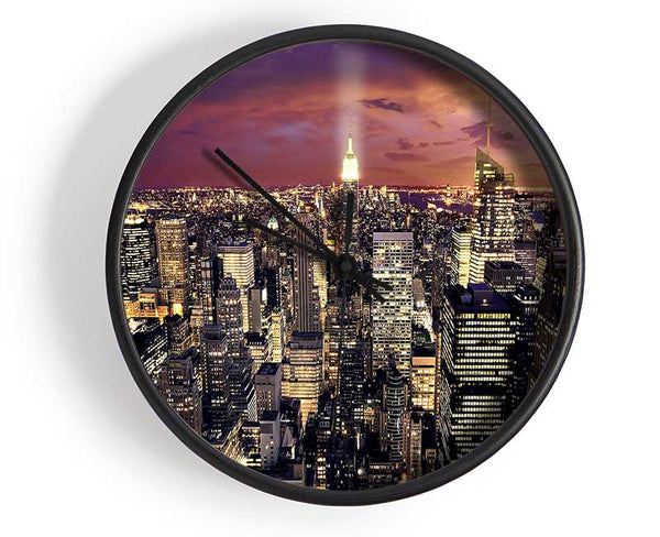 Manhattan Aerial View At Night Clock - Wallart-Direct UK