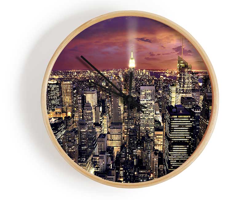 Manhattan Aerial View At Night Clock - Wallart-Direct UK