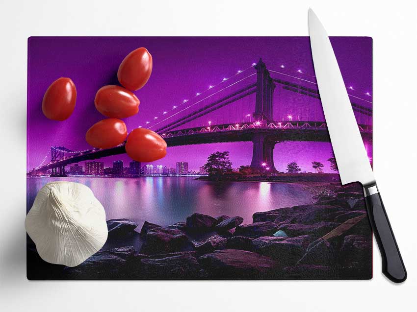 Manhattan Bridge New York City Glass Chopping Board