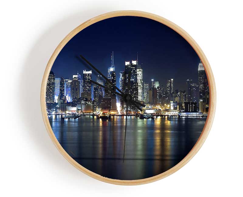 Manhattan Panorama At Night Clock - Wallart-Direct UK