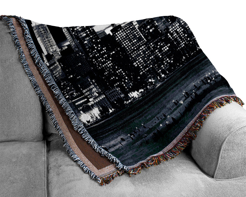 Manhattan Panorama In Blue Woven Blanket