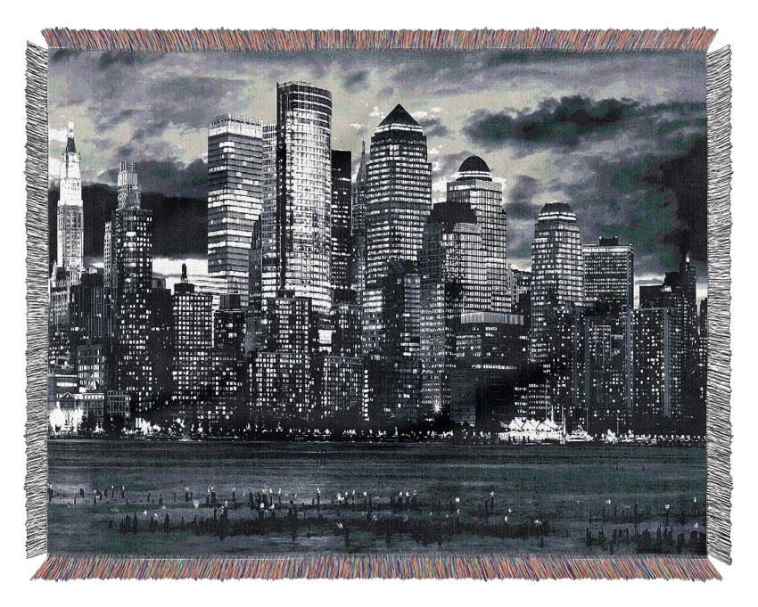 Manhattan Panorama In Blue Woven Blanket