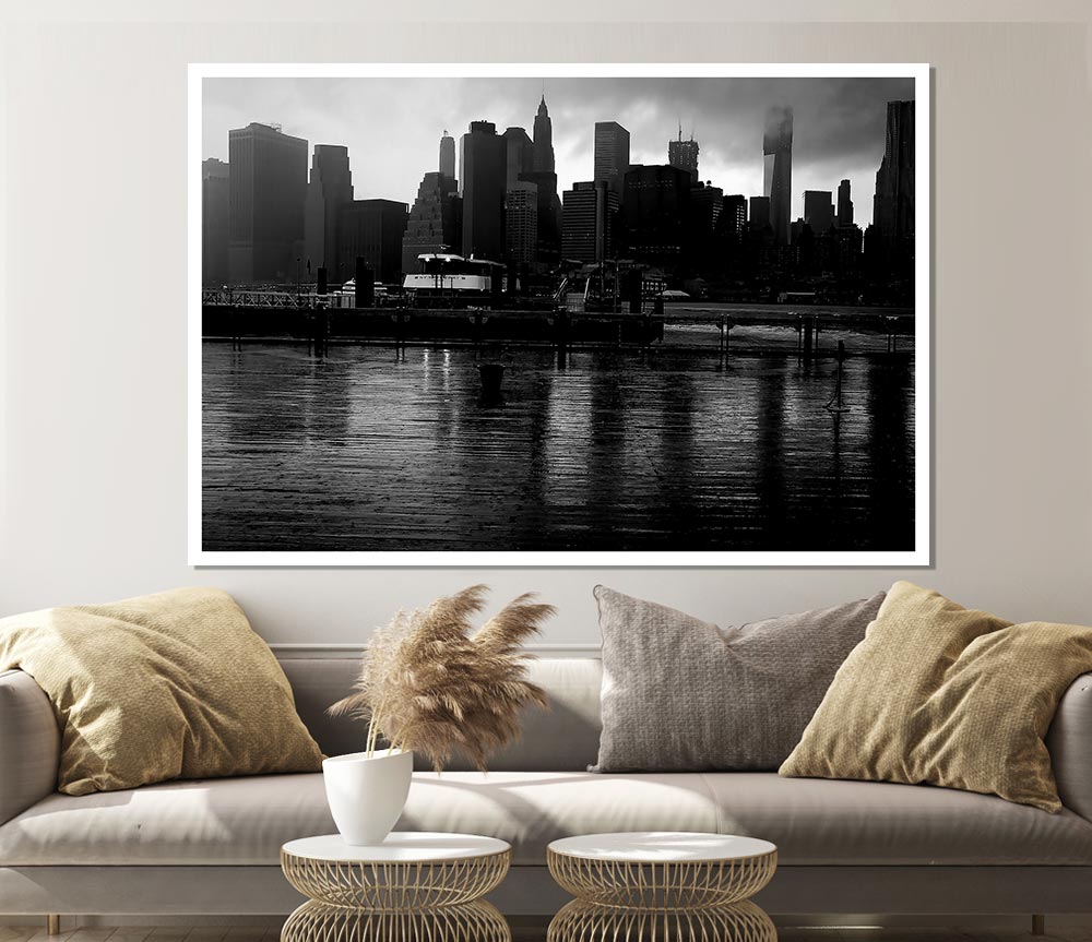 Hudson River New York B N W Print Poster Wall Art