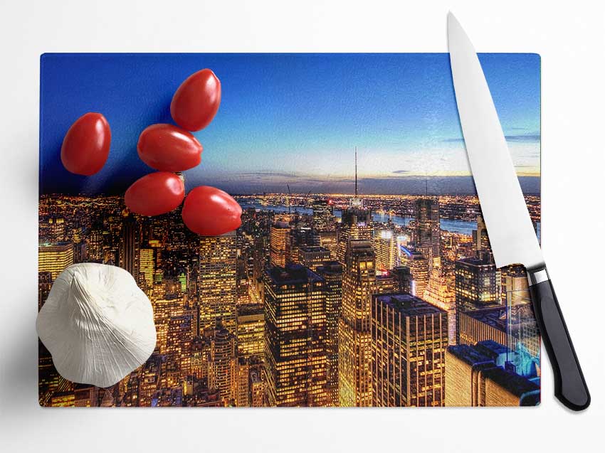 New York At Dusk Glass Chopping Board