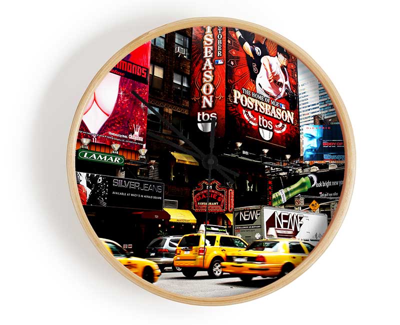 New York Yellow Cabs On Broadway By Day Clock - Wallart-Direct UK