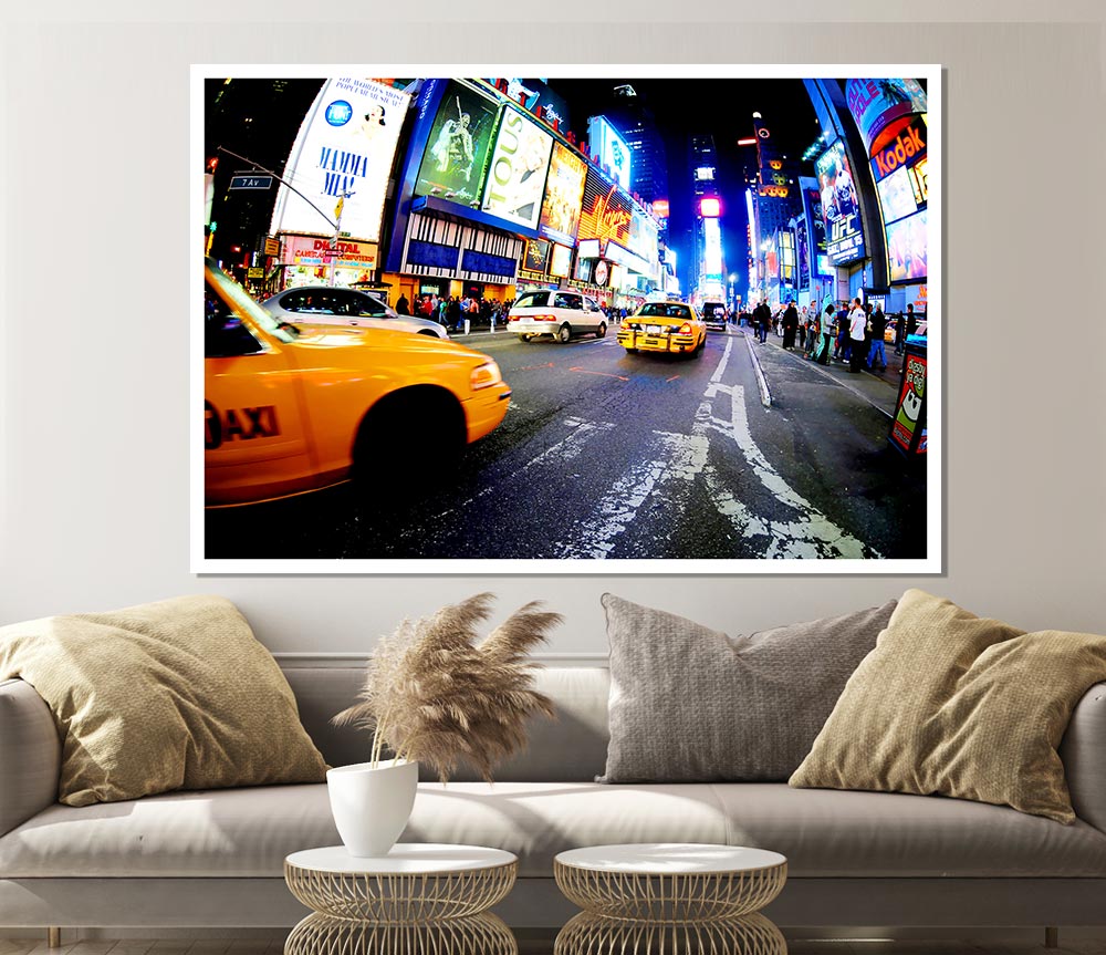 Yellow Cab New York Broadway Drive Print Poster Wall Art