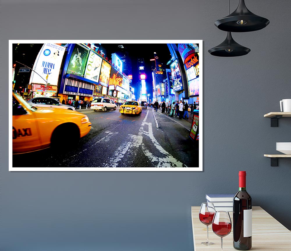 Yellow Cab New York Broadway Drive Print Poster Wall Art