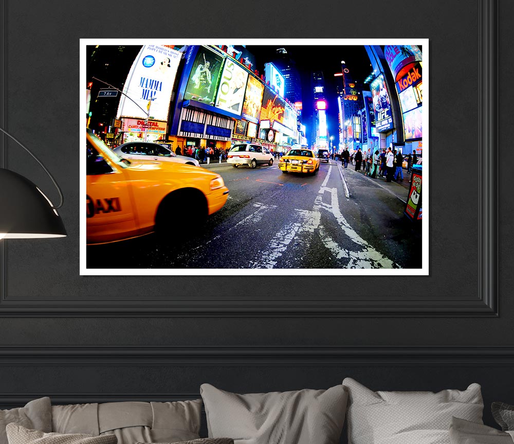 Yellow Cab New York Broadway Drive Print Poster Wall Art