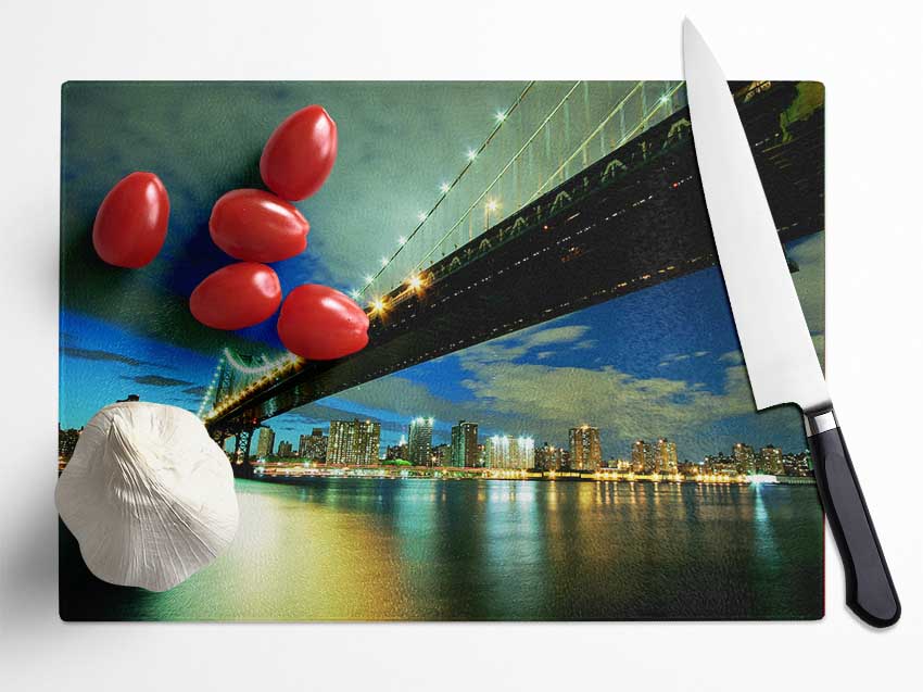 New York Brooklyn Bridge From Below Glass Chopping Board