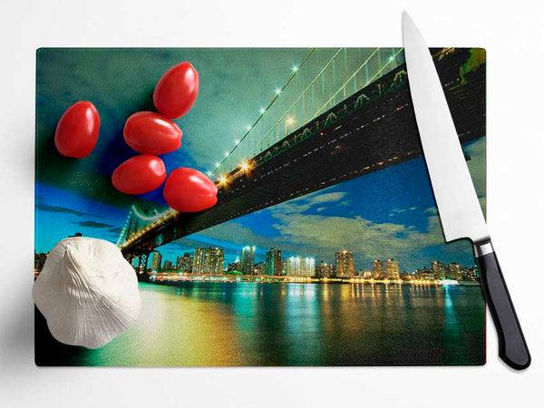 New York Brooklyn Bridge From Below Glass Chopping Board