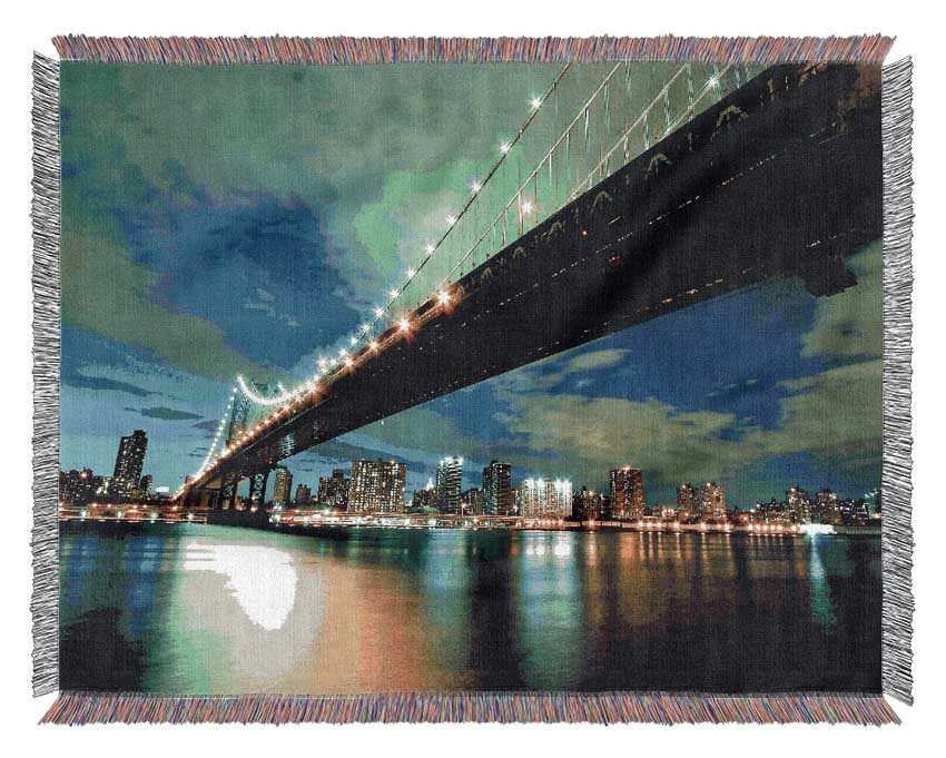 New York Brooklyn Bridge From Below Woven Blanket