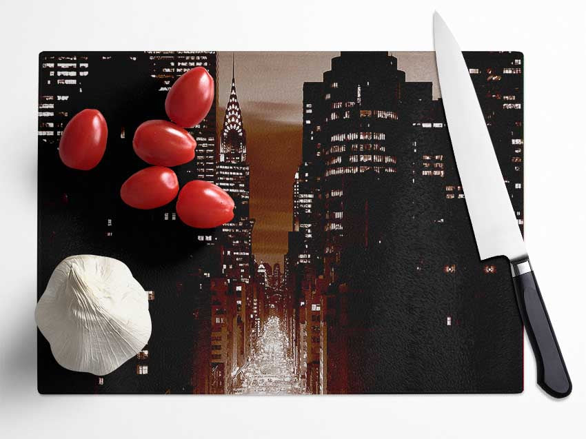 New York City 5Th Avenue Brown Glass Chopping Board