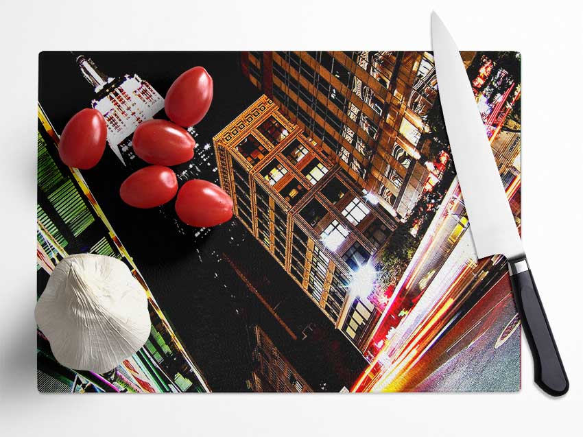 New York City 5Th Avenue Empire State View Glass Chopping Board