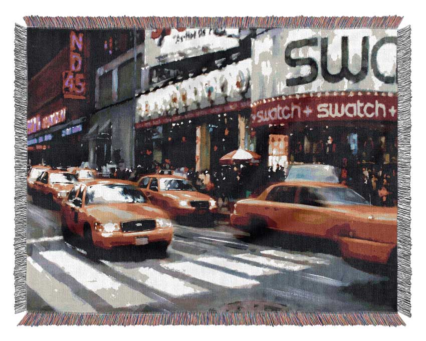 New York City 5Th Avenue Yellow Cabs Woven Blanket