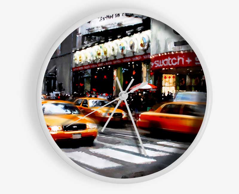 New York City 5Th Avenue Yellow Cabs Clock - Wallart-Direct UK