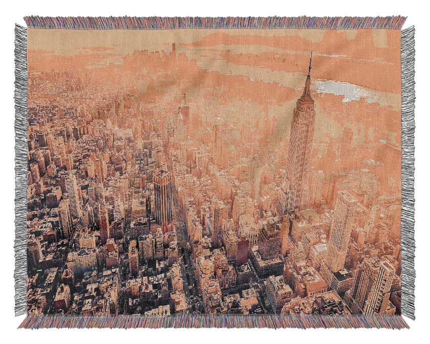 New York City Aerial View Retro Woven Blanket