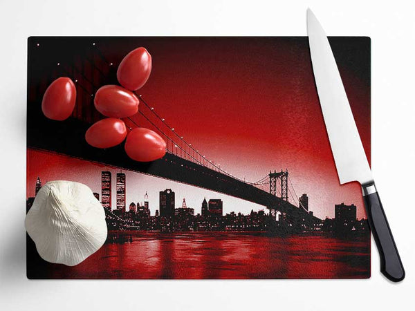 New York City Afar Red Glass Chopping Board