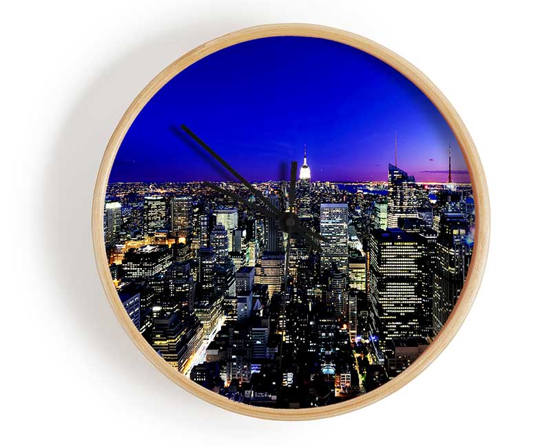 New York City Blue Ariel View Clock - Wallart-Direct UK