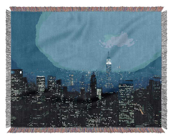 New York City Blue Mist At Night Woven Blanket