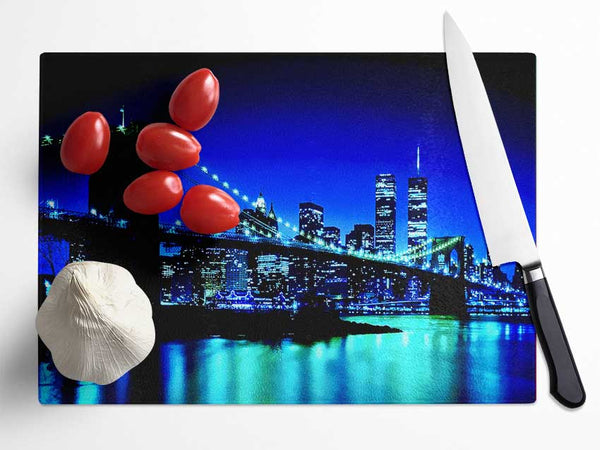 New York City Blue Nights Glass Chopping Board