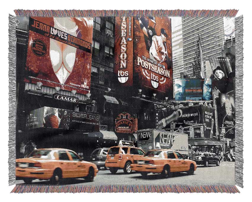 New York City Broadway Billboards Woven Blanket