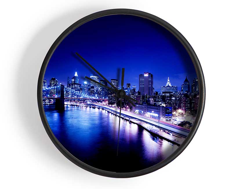 New York City Brooklyn Bridge Ariel Night View Clock - Wallart-Direct UK