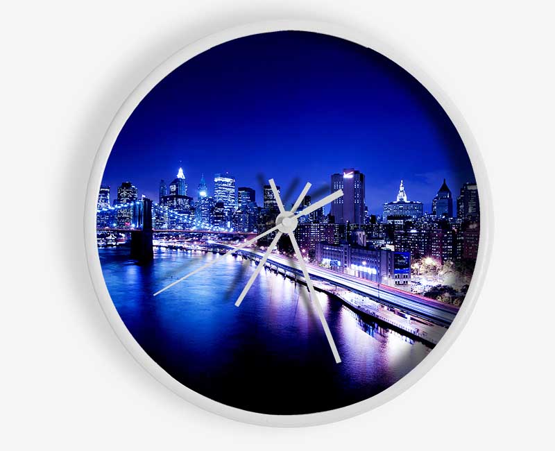 New York City Brooklyn Bridge Ariel Night View Clock - Wallart-Direct UK