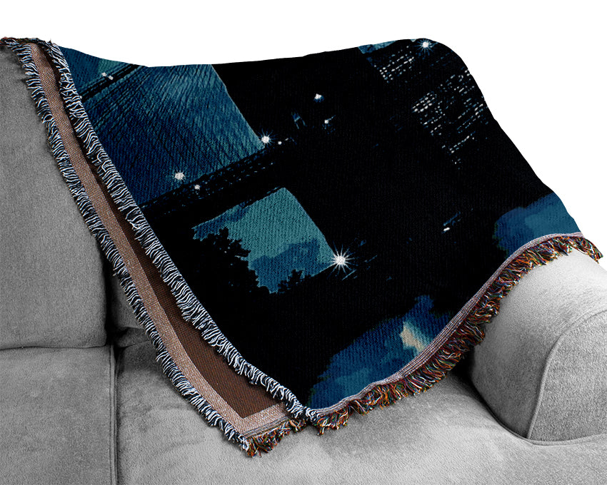 New York City Brooklyn Bridge Blue Woven Blanket