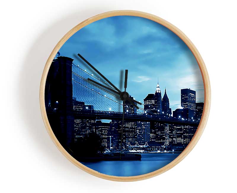 New York City Brooklyn Bridge Blue Clock - Wallart-Direct UK