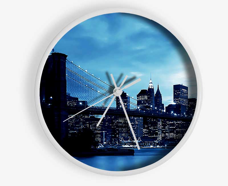 New York City Brooklyn Bridge Blue Clock - Wallart-Direct UK