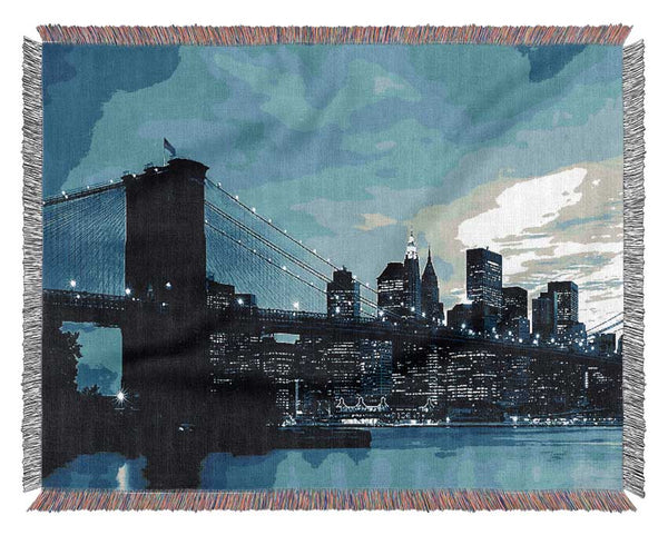 New York City Brooklyn Bridge Blue Woven Blanket