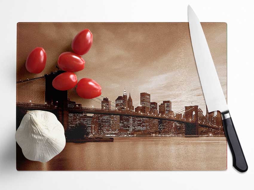 New York City Brooklyn Bridge Brown Cast Glass Chopping Board