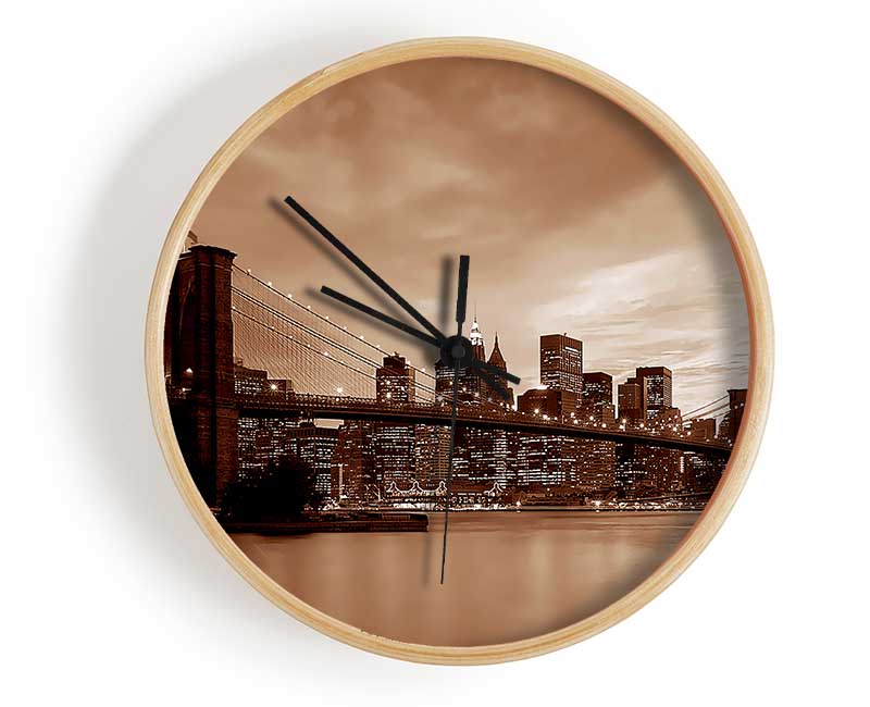 New York City Brooklyn Bridge Brown Cast Clock - Wallart-Direct UK