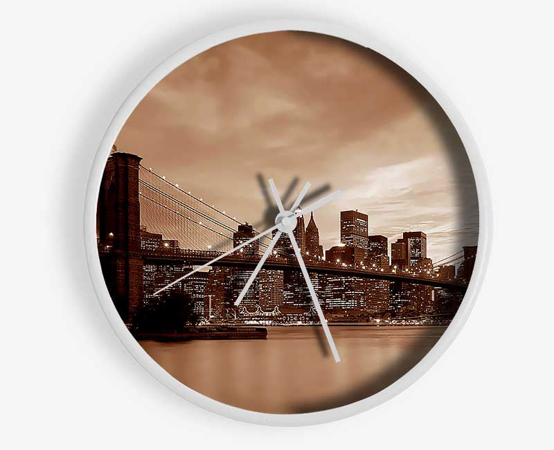 New York City Brooklyn Bridge Brown Cast Clock - Wallart-Direct UK