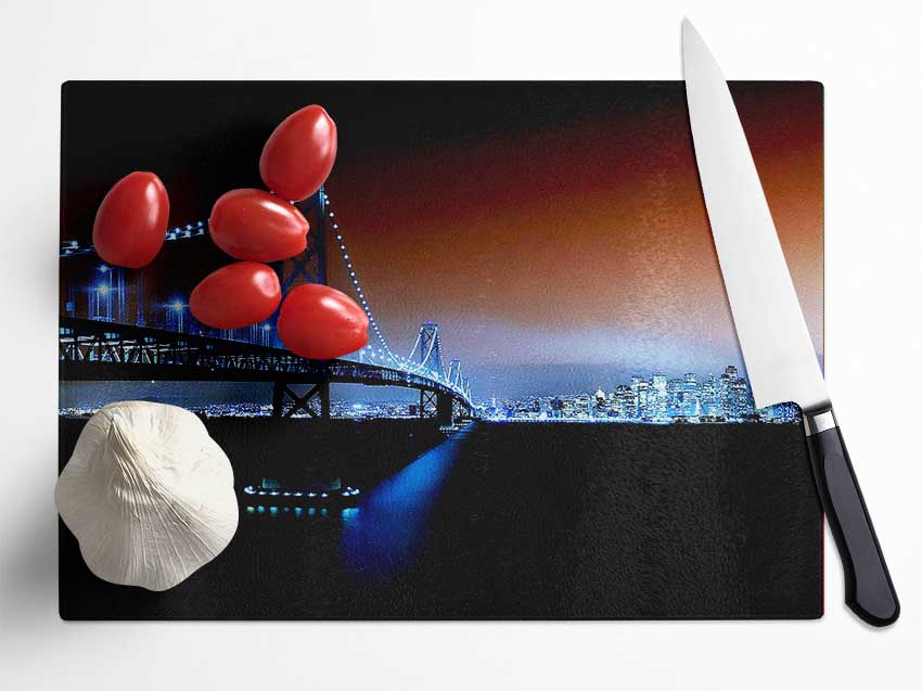 New York City Brooklyn Bridge City Skyline Glass Chopping Board