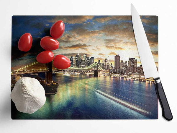 New York City Brooklyn Bridge View Glass Chopping Board