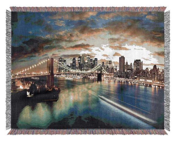 New York City Brooklyn Bridge View Woven Blanket