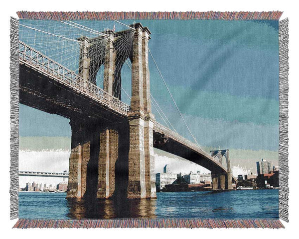 New York City Brooklyn Bridge By Day Woven Blanket