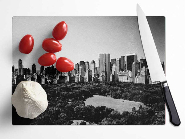 New York City Central Park From Above B n W Glass Chopping Board