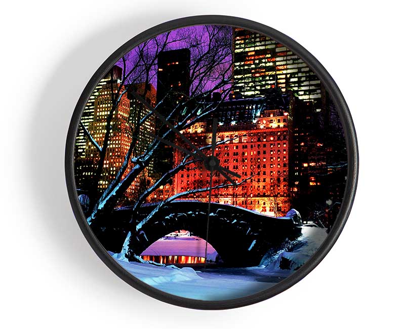 New York City Central Park Night Snow Clock - Wallart-Direct UK