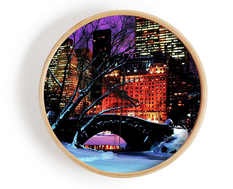 New York City Central Park Night Snow Clock - Wallart-Direct UK