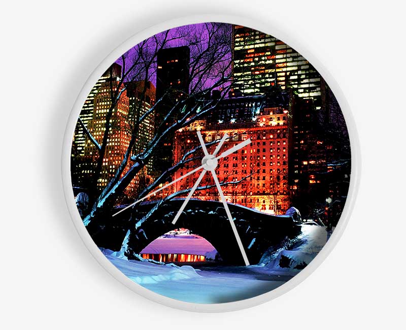 New York City Central Park Night Snow Clock - Wallart-Direct UK