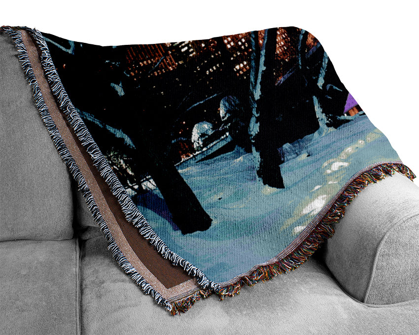 New York City Central Park Night Snow Woven Blanket