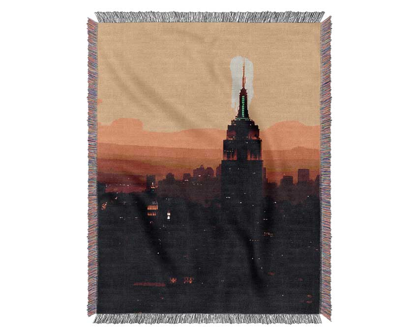 New York City Empire State Building Orange Glow Woven Blanket