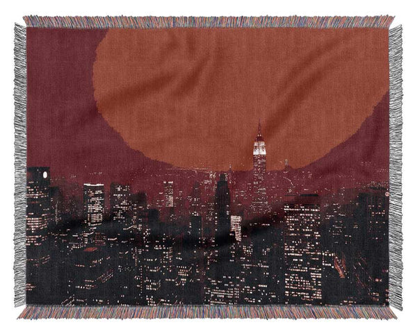 New York City Empire State Building Red Woven Blanket