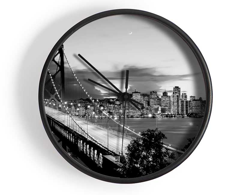 New York City From Brooklyn Bridge B n W Clock - Wallart-Direct UK