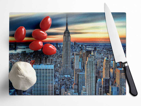 New York City On Top Of The World Glass Chopping Board