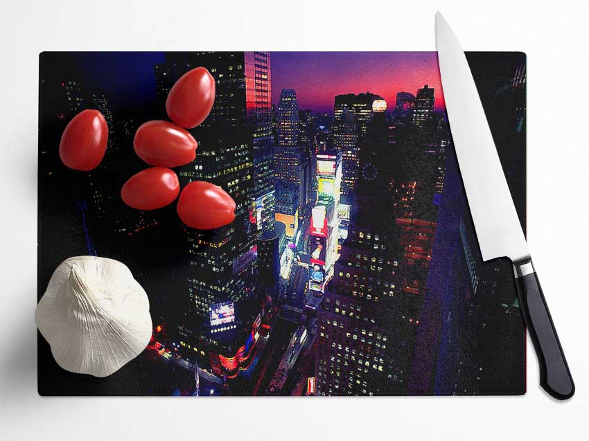 New York City Pink Skies From Above Glass Chopping Board