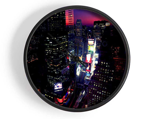 New York City Pink Skies From Above Clock - Wallart-Direct UK