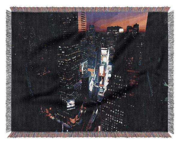 New York City Pink Skies From Above Woven Blanket